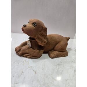 Vintage Flocked Metal Dog Bank Gary National Bank Cocker Spaniel Mid Century